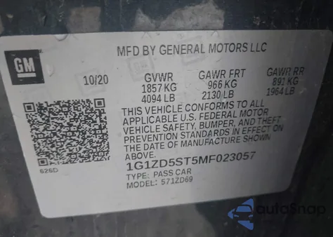 2021 Chevrolet Malibu Fwd Lt z USA, uszkodzony, nr VIN 1G1ZD5ST5MF023057